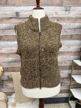 Sundance chunky knit brown zip up vest L